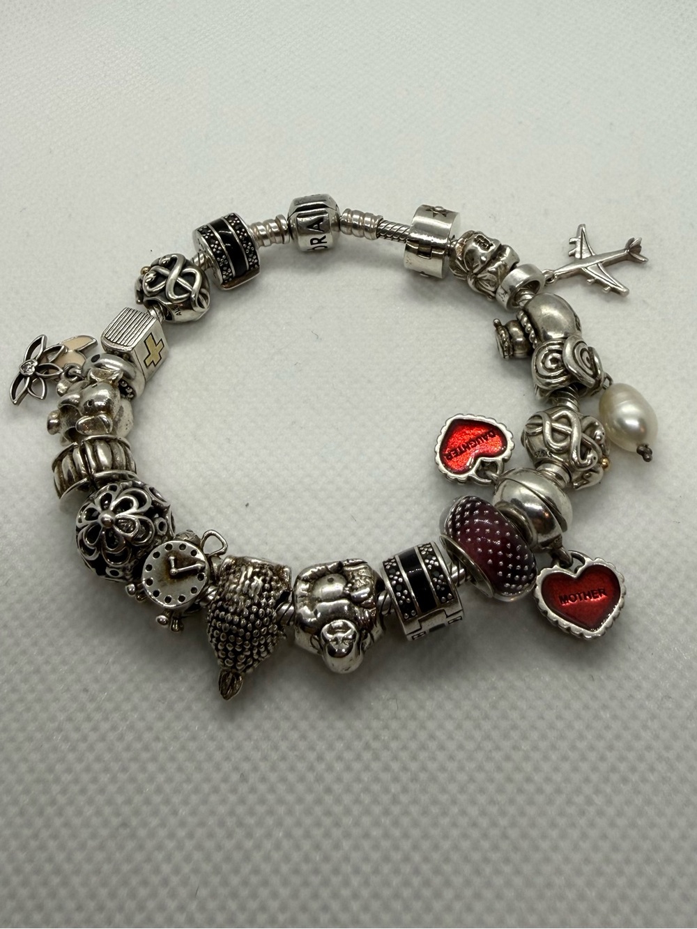 Pandora Bracelet Authentic 925 Sterling Silver 19 Charms Lot READ DESCRIPTION